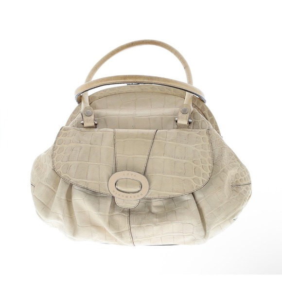 Anya Hindmarch‎ Vtg Beige Exotic Crocodile Embossed Leather Shoulder Bag Tote